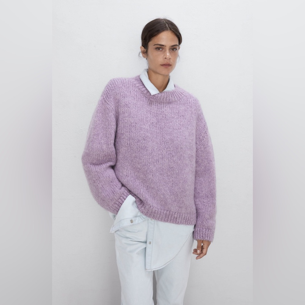 Zara Chunky Knit Oversized Wool Sweater (Purple, Size L, Great Condition)